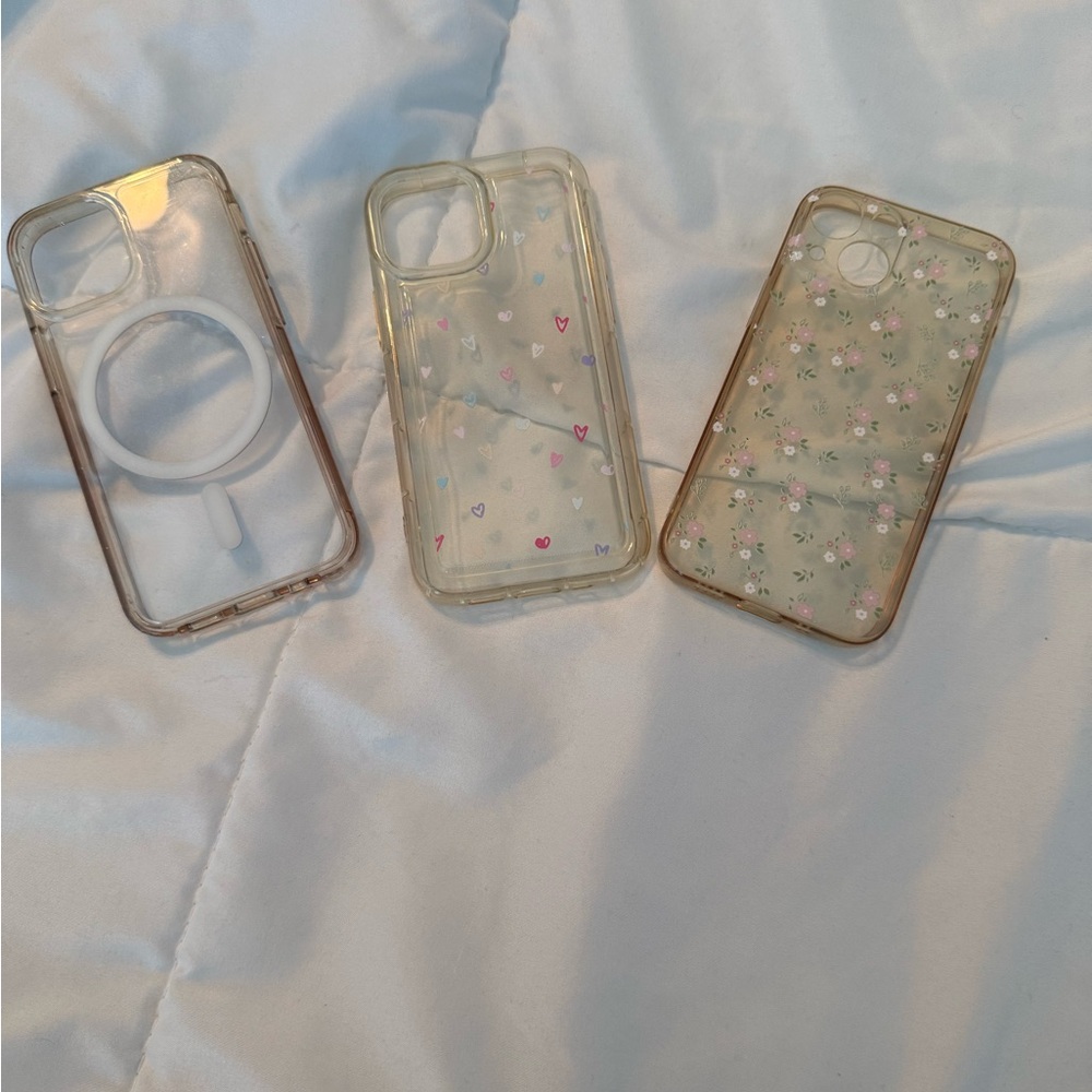 Clear Decorative Phone Case Trio - Pink Accents